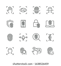 Biometric related icons: thin vector icon set, black and white kit