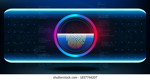 Biometrischer Scanner. Fingerabdruck-Scan. Banner für Cybersicherheit. Kontosteuerung mit Passwort oder Fingerabdruck. Biometrische digitale Datenschutztechnologie. Vektorgrafik
