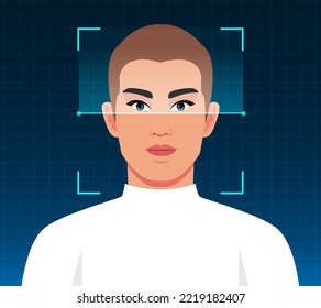 Biometric scanning of man, Face ID, personal verification, cyber protection, identity detection, man faces scanning, identify, Secure technology system for web, mobile, , facial recognition, avatar.