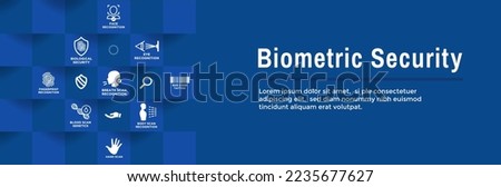 Biometric Scanning Web Banner with Icon Set-DNA, fingerprint, voice scan, tattoo barcode, 2FA