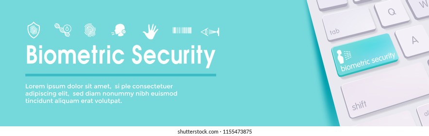 Biometric Scanning Web Banner w DNA, fingerprint, voice scan, tattoo barcode, etc