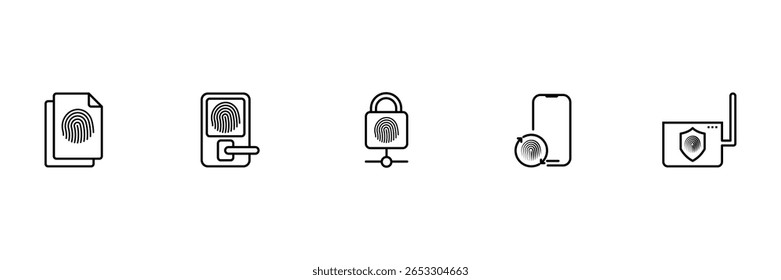 Biometric secure file authentication system smart lock proteção de privacidade controle de acesso tecnologia de identificação ícone definir ilustração de vetor.