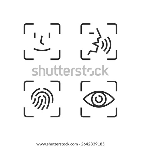 Biometric security of fingerprints, facial, iris and voice icon