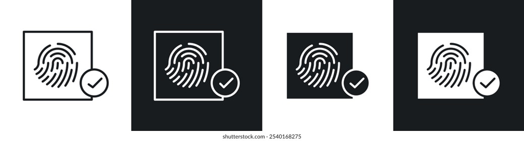 Conjunto de ícones de segurança biométrica. Símbolos vetoriais em cores pretas e brancas.