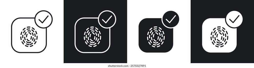 Biometric security icons vectors set in black. line and flat versions