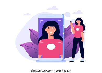Biometric security identification, face recognition system concept. Vector illustration.