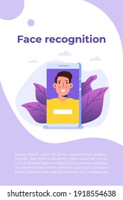 Biometric security identification, face recognition system concept. Vector illustration.