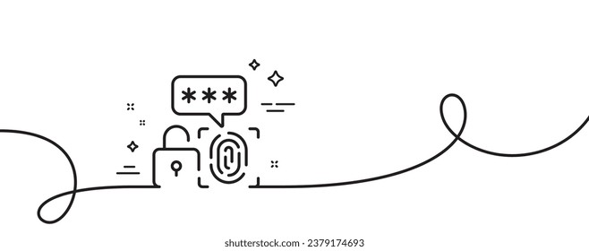 Biometric security line icon. Continuous one line with curl. Fingerprint scan sign. Privacy data symbol. Biometric security single outline ribbon. Loop curve pattern. Vector