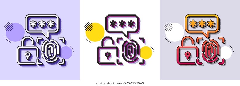 Biometric security line icon. Halftone dotted pattern. Gradient icon with grain shadow. Fingerprint scan sign. Privacy data symbol. Line biometric security icon. Various designs. Vector