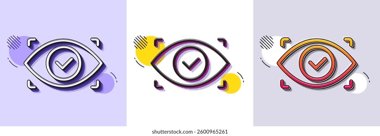 Biometric security scan line icon. Halftone dotted pattern. Gradient icon with grain shadow. Eye access sign. Private protection symbol. Line biometric eye icon. Various designs. Vector