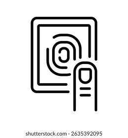 ícone de linha preta do sensor biométrico para projetos digitais e de impressão.  Ícones mínimos de limpeza para aplicativos e sites. Ícones simples modernos para UI UX e branding