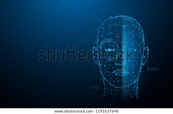 Biometric technology\
digital Face Scanning form lines, triangles and particle style\
design. Illustration\
vector