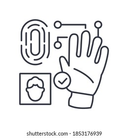 Icono de tecnología biométrica. Ilustración lineal aislada, vector de línea delgada. Símbolo de concepto de símbolo de esquema de diseño Web con trazo editable sobre fondo blanco.