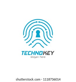 Biometric technology logo design emblem template. Modern fingerprint safety system to identify vector illustration on white background