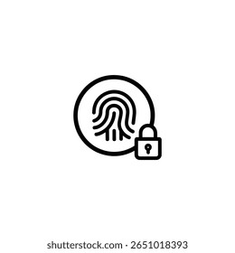 Biometric unlock icon with a circular fingerprint and an open padlock, symbolizing secure access and digital privacy.