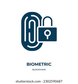 icono vectorial biométrico. biométrico, identitario, escaneo de iconos rellenos del concepto de cadena de bloqueo plana. Icono de glifo negro aislado, elemento de símbolo de ilustración vectorial para diseño web y aplicaciones móviles