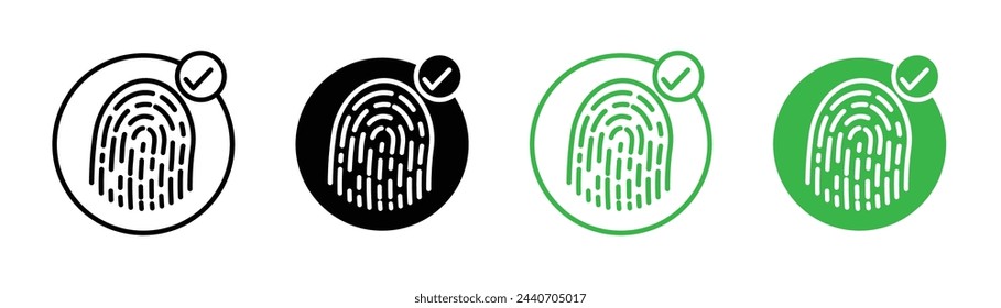 Biometric Verification and Security Icons. Fingerprint Scanning and Privacy Control Symbols