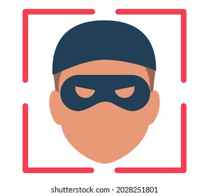 Biometrical identification. Facial recognition system concept. Thief face. Recognition regection problem. Simple icon. Vector illustration