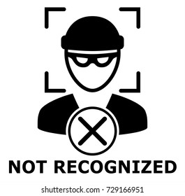 Biometrical identification. Facial recognition system concept. Thief face. Recognition regection problem. Simple icon. Vector illustration