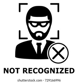 Biometrical identification. Facial recognition system concept. Thief face. Recognition regection problem. Simple icon. Vector illustration