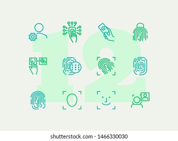 Bio-metrical technologies line icon set. Fingerprint data protection and security, . Safety concept. Vector illustration can be used for topics like computer system access