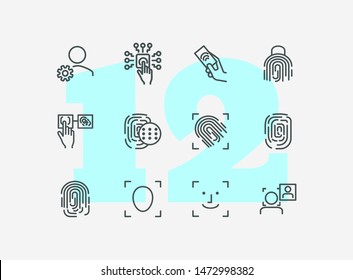 Bio-metrical techologies line icon set. Finger, security, data protection. Safety concept. Vector illustration can be used for topics like system, computer, access