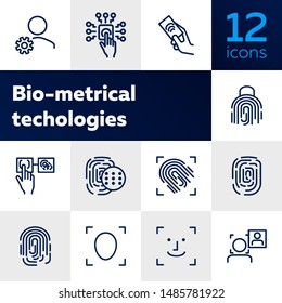 Bio-metrical techologies line icon set. Finger, security, data protection. Safety concept. Vector illustration can be used for topics like system, computer, access