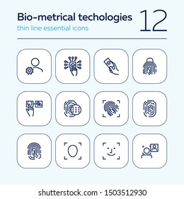 Bio-metrical techologies line icon set. Finger, security, data protection. Safety concept. Vector illustration can be used for topics like system, computer, access
