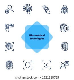 Bio-metrical techologies line icon set. Finger, security, data protection. Safety concept. Vector illustration can be used for topics like system, computer, access