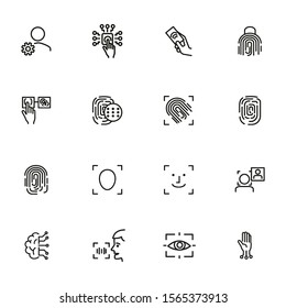 Bio-metrical techologies line icon set. Finger, security, data protection. Safety concept. Vector illustration can be used for topics like system, computer, access