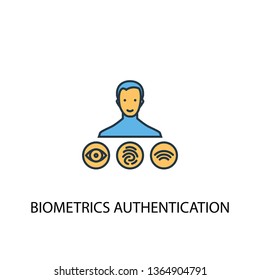Biometrics authentication concept 2 colored line icon. Simple yellow and blue element illustration. Biometrics authentication concept outline symbol design