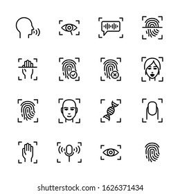 Biometrics. Biometric Authentication. Vector Icon Set. 