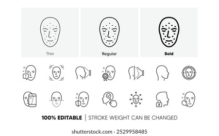 Detección biométrica, identificación facial y escaneo. Iconos de línea de reconocimiento facial. Conjunto de iconos lineales de Identificación. Conjunto de iconos de línea. Vector