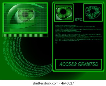 Biometrics: eye being scanned before entry (vector)