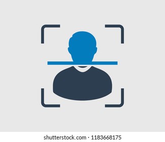 Biometrics face recognition icon on gray background