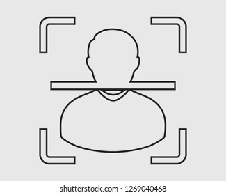 Biometrics face recognition line icon on gray background 