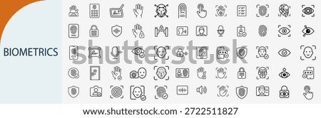 biometrics facial recognition and security access icons, thin line vector, black