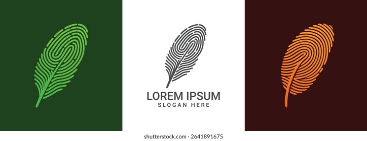  Biometrics Fingerprint Feather Logo design 