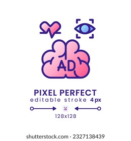 Biometrics gradient fill desktop icon. Ads improvement. Advertising research. Pixel perfect 128x128, outline 4px. Modern colorful linear symbol. Vector isolated editable RGB element
