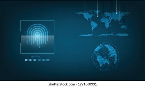 Biometrics hi-tech technology with fingerprint scanning background. Business Security Concept. vector illustration.