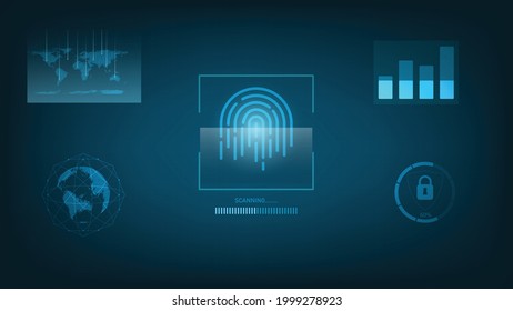 Biometrics hi-tech technology with fingerprint scanning background. Business Security Concept. vector illustration.