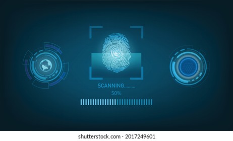 Biometrics hi-tech technology with fingerprint scanning background. Business Security Concept. vector illustration.