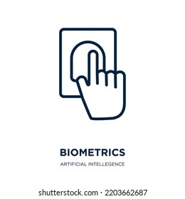 biometrics icon from artificial intellegence and future technology collection. Thin linear biometrics, access, protection outline icon isolated on white background. Line vector biometrics sign, symbol