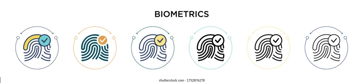 Biometrics icon in filled, thin line, outline and stroke style. Vector illustration of two colored and black biometrics vector icons designs can be used for mobile, ui, web
