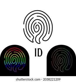 Icono biométrico lineal, contorno. Huella digital plana en blanco y negro para dispositivos y aplicaciones. ID del canto.