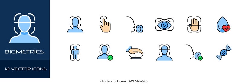 Biometrics icon set. Flat style