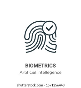 Biometrics outline vector icon. Thin line black biometrics icon, flat vector simple element illustration from editable artificial intellegence and future technology concept isolated on white 