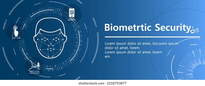 Biometrics security poster. Graphic element, verification and authentication. Login to profile and account. Innovations, modern technologies and digital world. Cartoon flat vector illustration