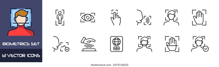 Biometrics set icons. Password icons. Linear style. Vector icons.
