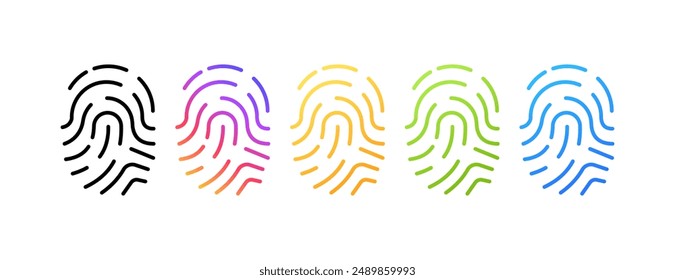 Biometry set icons. Fingerprint Icons. Linear and flat styles. Vector icons.